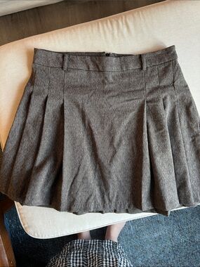Mango Gray/brown Textured Pleated Skirt